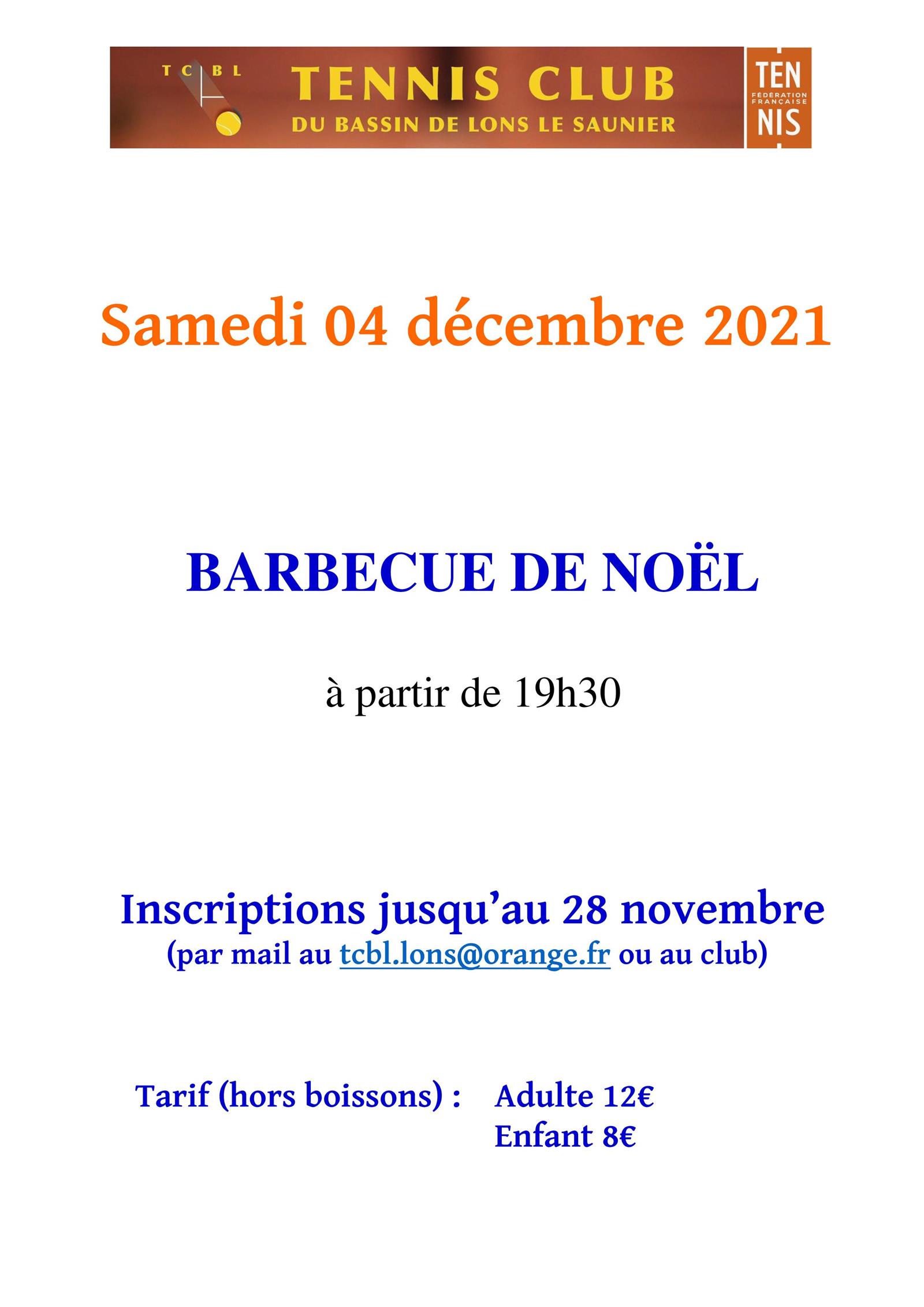 Barbecue de Noël le samedi 4 décembre 2021