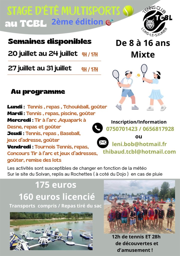 Stages multisports au TCBL, juillet 2026
